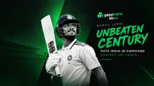 Dhruv Jurel celebrates an unbeaten century for India against Sri Lanka
